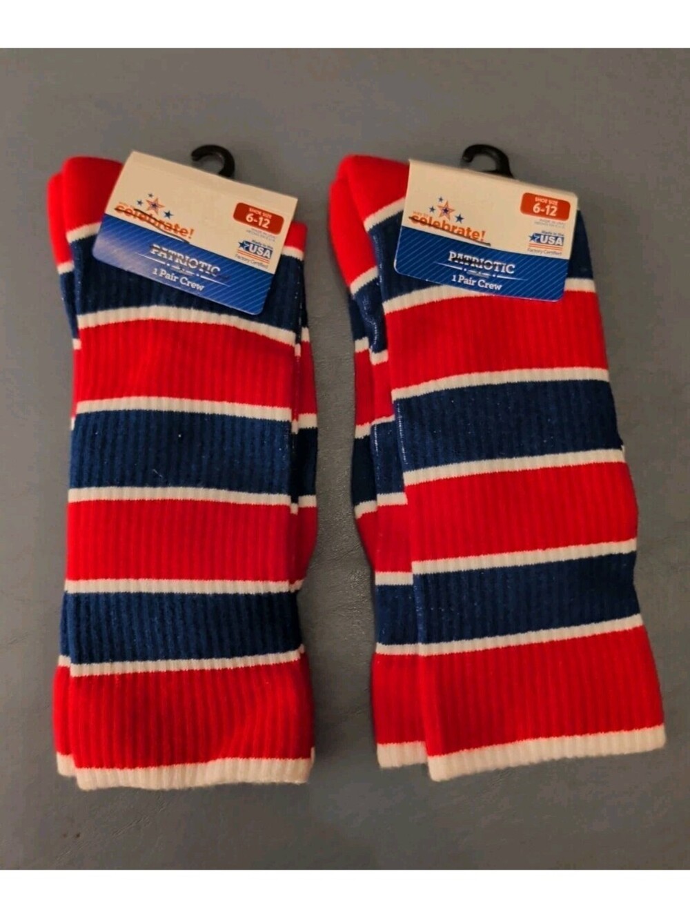 Way To Celebrate Patriotic Crew Sock Unisex Size 6-12 (2 Pair) 4th of July